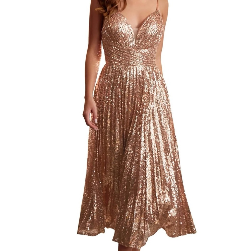 NWT LaDivine formal dress Cinderella Divine rose gold sequin XS/S La Divine READ